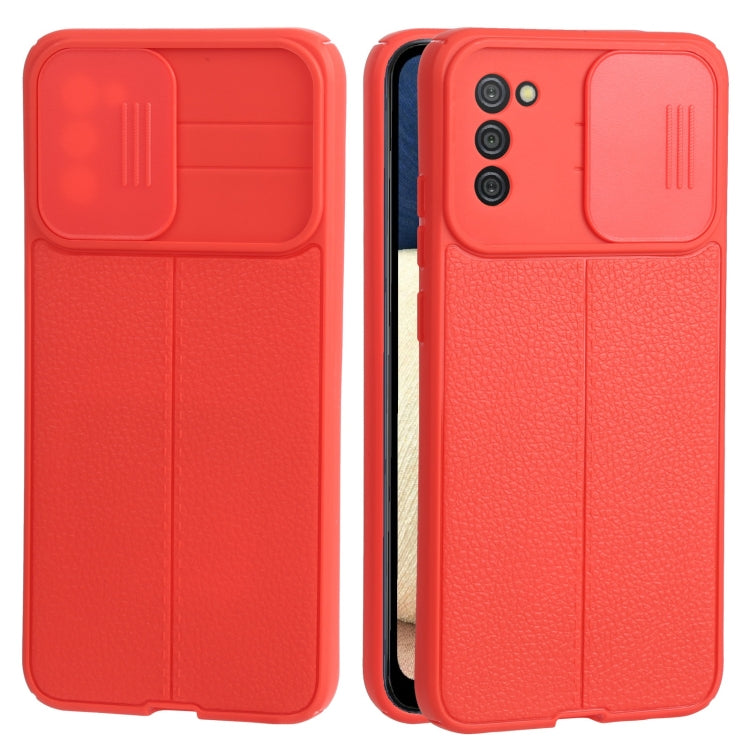 For Samsung Galaxy A02s / M02s Litchi Texture Sliding Camshield TPU Phone Case
