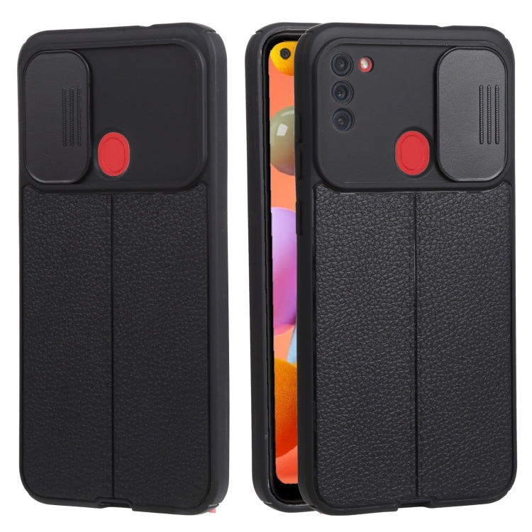 For Samsung Galaxy A11 / M11 Litchi Texture Sliding Camshield TPU Phone Case