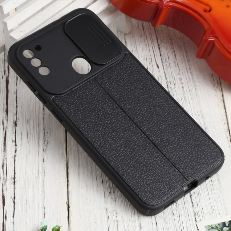 For Samsung Galaxy A11 / M11 Litchi Texture Sliding Camshield TPU Phone Case