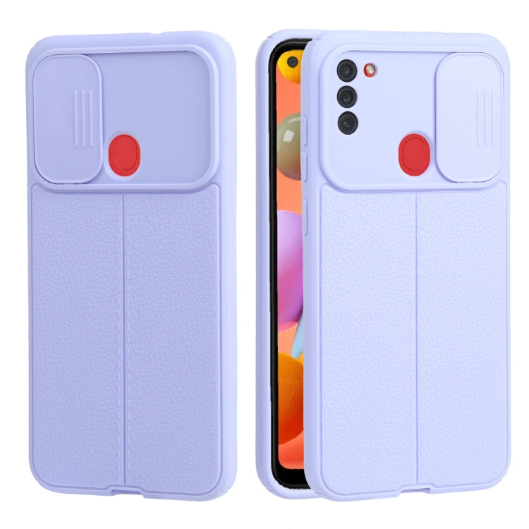 For Samsung Galaxy A11 / M11 Litchi Texture Sliding Camshield TPU Phone Case