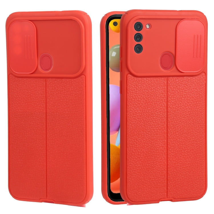 For Samsung Galaxy A11 / M11 Litchi Texture Sliding Camshield TPU Phone Case