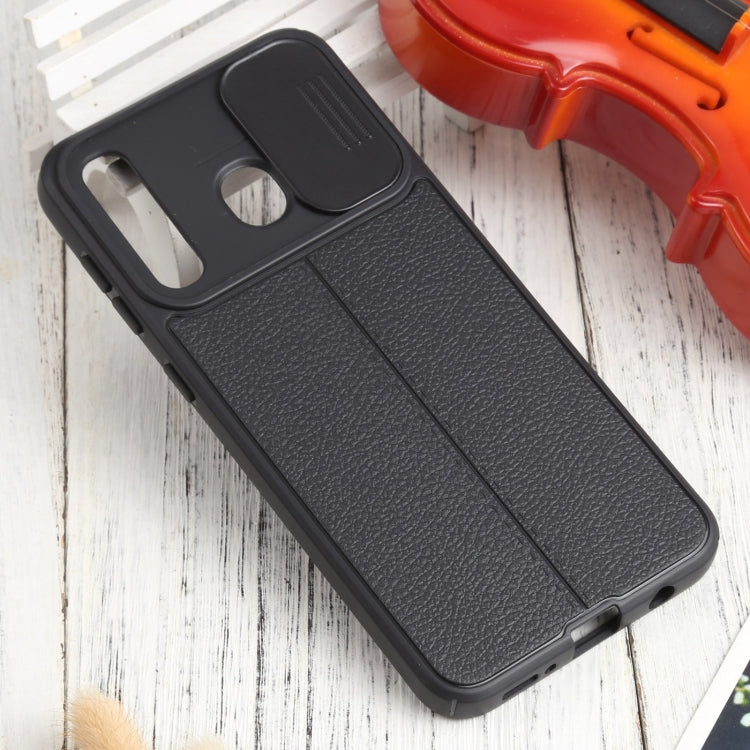 For Samsung Galaxy A20 / A30 Litchi Texture Sliding Camshield TPU Phone Case