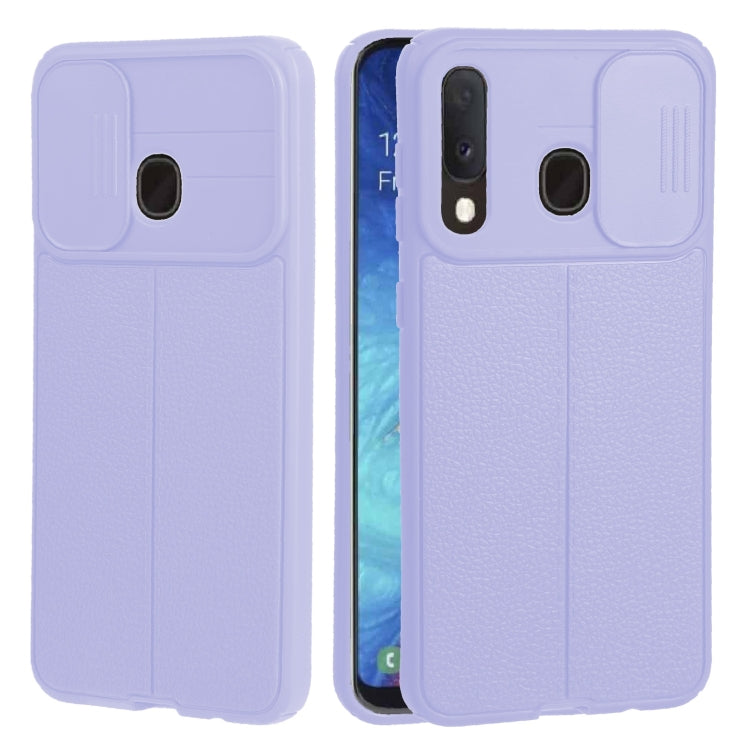 For Samsung Galaxy A20 / A30 Litchi Texture Sliding Camshield TPU Phone Case