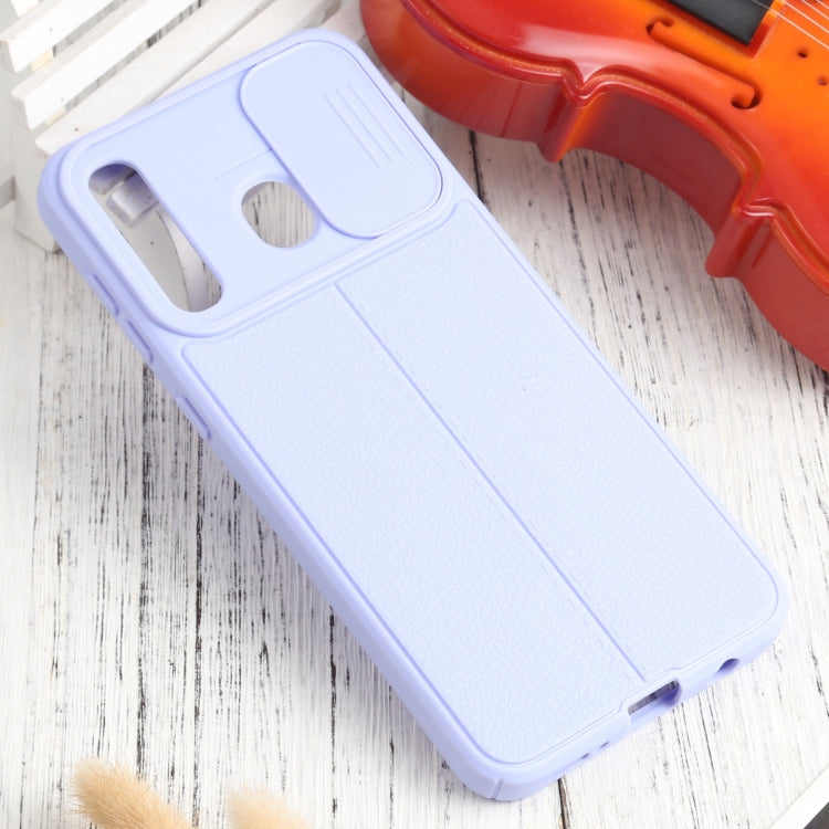 For Samsung Galaxy A20 / A30 Litchi Texture Sliding Camshield TPU Phone Case
