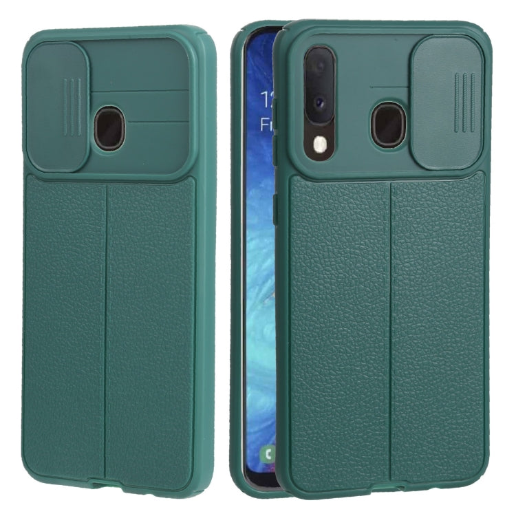For Samsung Galaxy A20 / A30 Litchi Texture Sliding Camshield TPU Phone Case