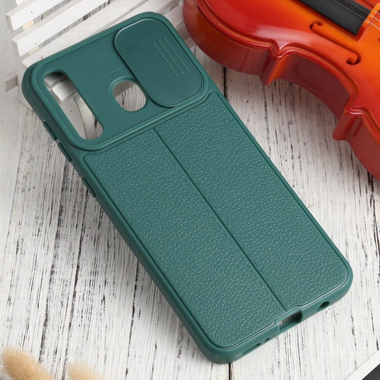 For Samsung Galaxy A20 / A30 Litchi Texture Sliding Camshield TPU Phone Case