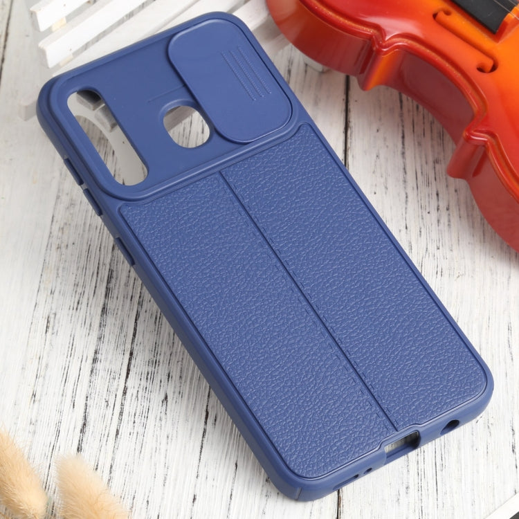 For Samsung Galaxy A20 / A30 Litchi Texture Sliding Camshield TPU Phone Case