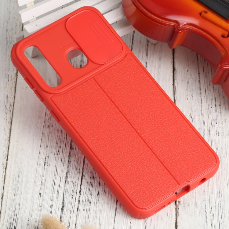 For Samsung Galaxy A20 / A30 Litchi Texture Sliding Camshield TPU Phone Case