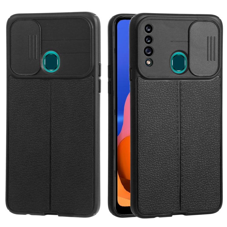 For Samsung Galaxy A20s Litchi Texture Sliding Camshield TPU Phone Case