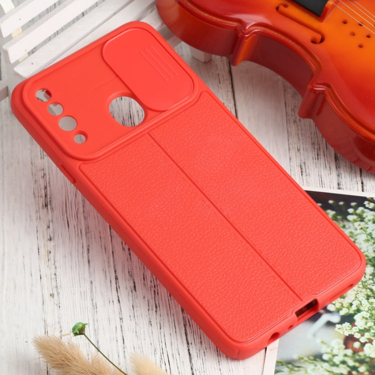 For Samsung Galaxy A20s Litchi Texture Sliding Camshield TPU Phone Case