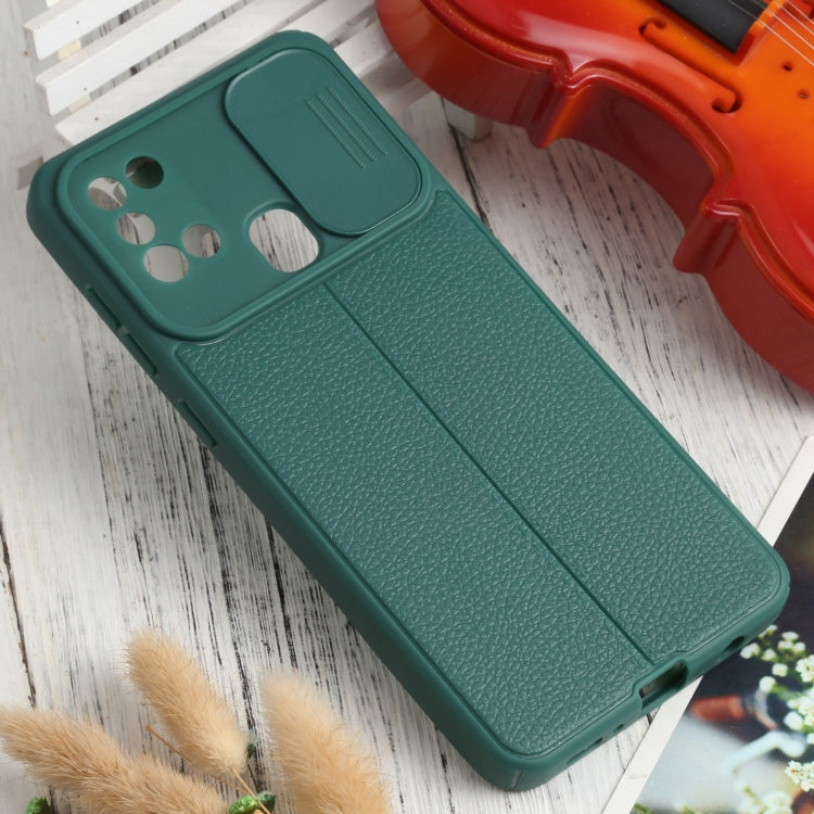 For Samsung Galaxy A21s Litchi Texture Sliding Camshield TPU Phone Case