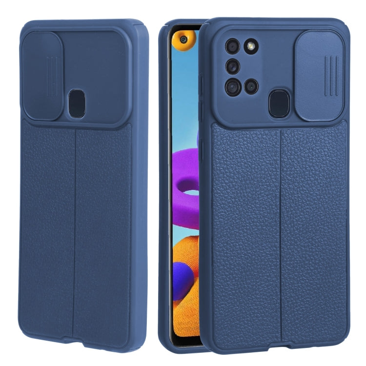 For Samsung Galaxy A21s Litchi Texture Sliding Camshield TPU Phone Case