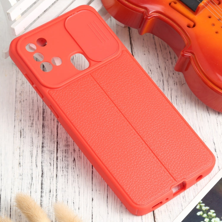 For Samsung Galaxy A21s Litchi Texture Sliding Camshield TPU Phone Case