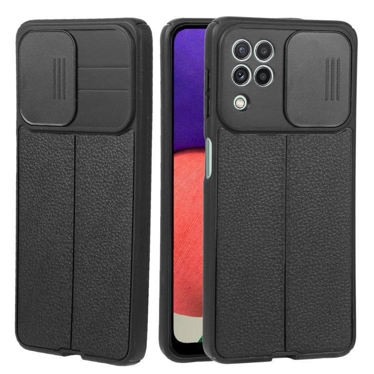 For Samsung Galaxy A22 4G Litchi Texture Sliding Camshield TPU Phone Case