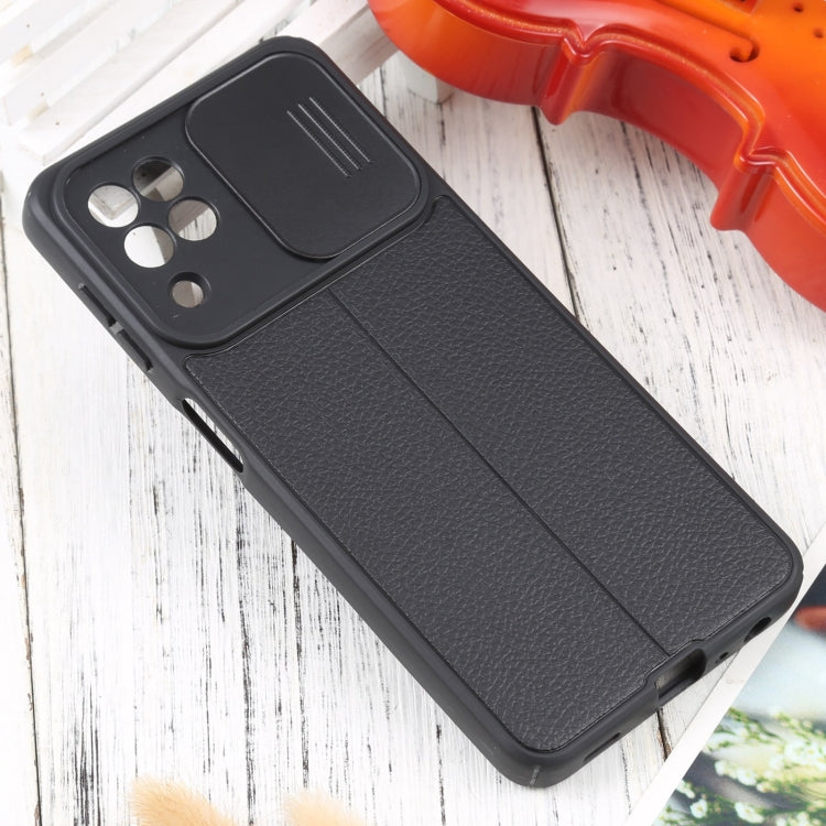 For Samsung Galaxy A22 4G Litchi Texture Sliding Camshield TPU Phone Case