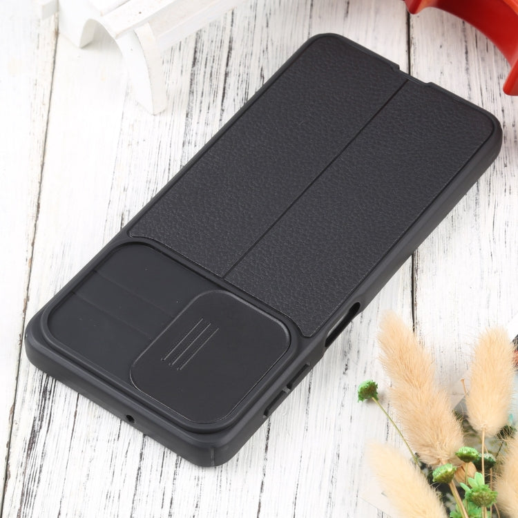 For Samsung Galaxy A22 4G Litchi Texture Sliding Camshield TPU Phone Case