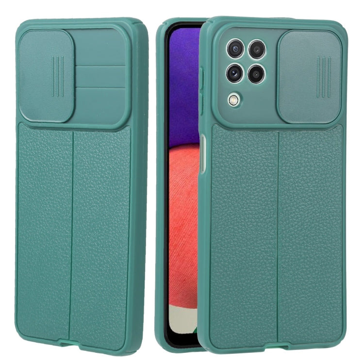 For Samsung Galaxy A22 4G Litchi Texture Sliding Camshield TPU Phone Case