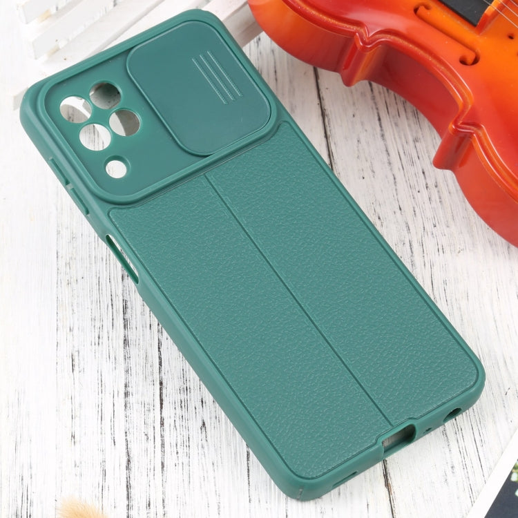 For Samsung Galaxy A22 4G Litchi Texture Sliding Camshield TPU Phone Case