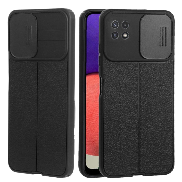 For Samsung Galaxy A22 5G Litchi Texture Sliding Camshield TPU Phone Case