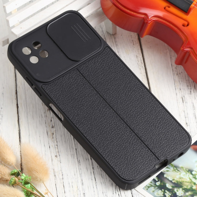 For Samsung Galaxy A22 5G Litchi Texture Sliding Camshield TPU Phone Case
