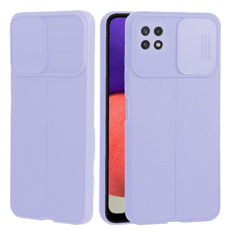 For Samsung Galaxy A22 5G Litchi Texture Sliding Camshield TPU Phone Case