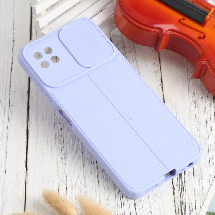 For Samsung Galaxy A22 5G Litchi Texture Sliding Camshield TPU Phone Case