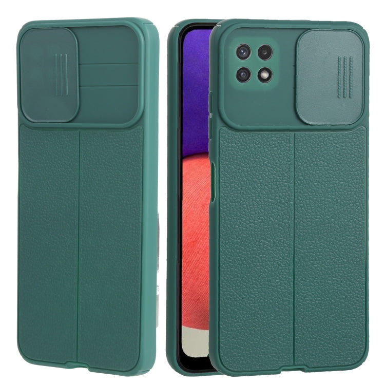 For Samsung Galaxy A22 5G Litchi Texture Sliding Camshield TPU Phone Case