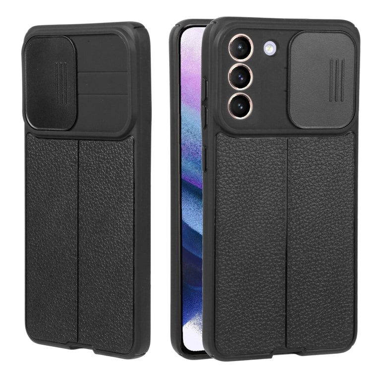 For Samsung Galaxy S21+ 5G Litchi Texture Sliding Camshield TPU Phone Case
