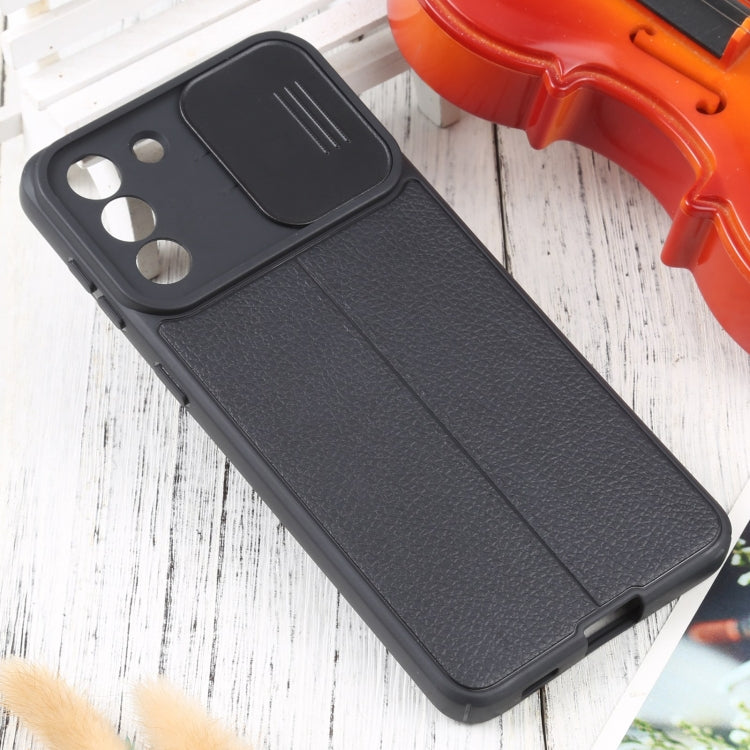For Samsung Galaxy S21+ 5G Litchi Texture Sliding Camshield TPU Phone Case