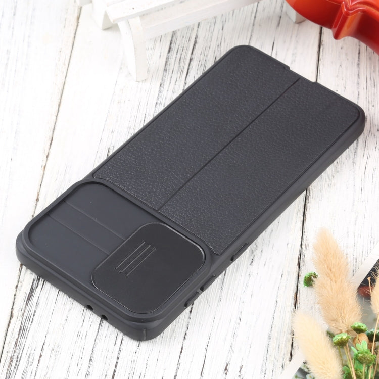 For Samsung Galaxy S21+ 5G Litchi Texture Sliding Camshield TPU Phone Case