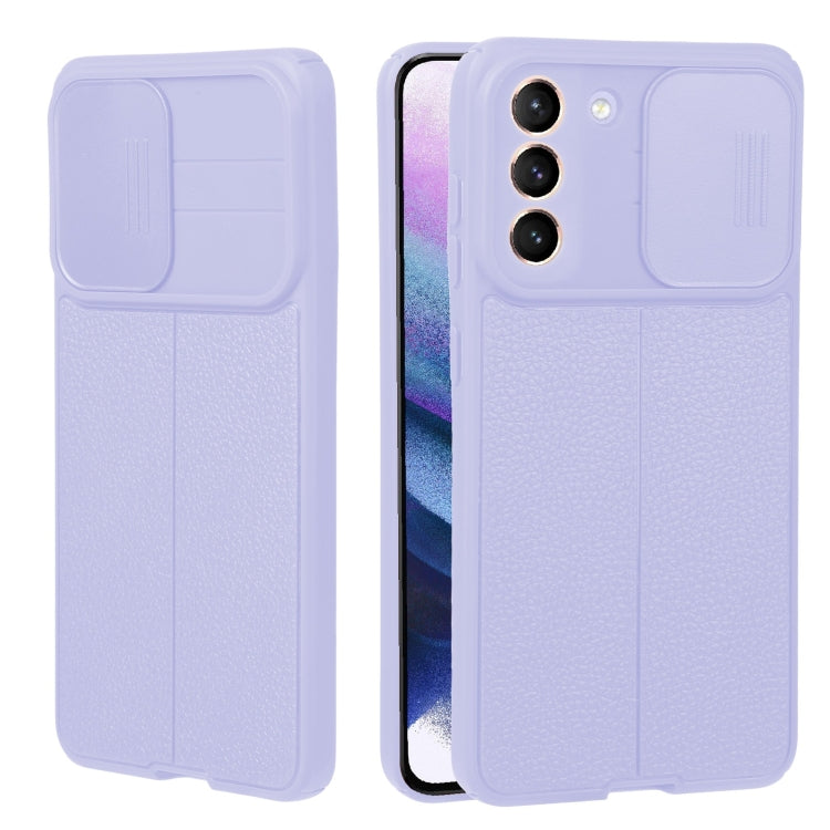 For Samsung Galaxy S21+ 5G Litchi Texture Sliding Camshield TPU Phone Case