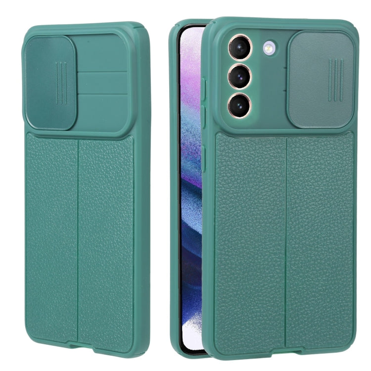 For Samsung Galaxy S21+ 5G Litchi Texture Sliding Camshield TPU Phone Case