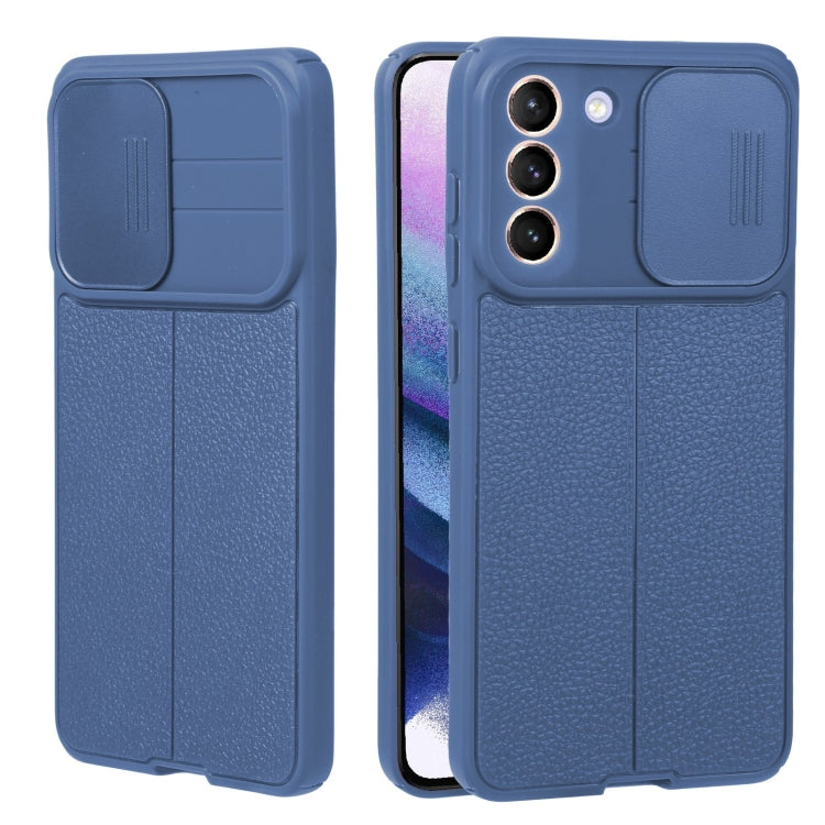 For Samsung Galaxy S21+ 5G Litchi Texture Sliding Camshield TPU Phone Case