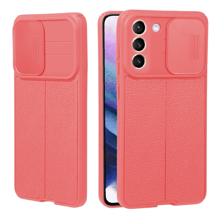 For Samsung Galaxy S21+ 5G Litchi Texture Sliding Camshield TPU Phone Case