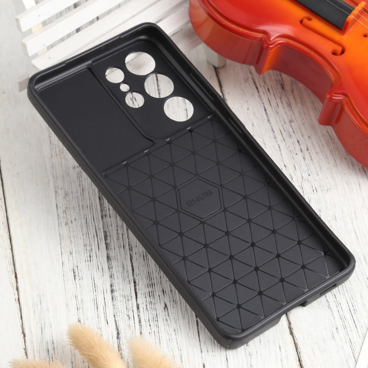 For Samsung Galaxy S21 Ultra 5G Litchi Texture Sliding Camshield TPU Phone Case