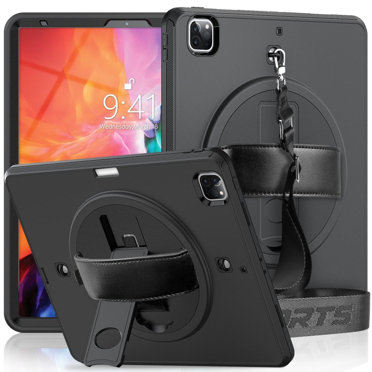 For iPad Pro 12.9 2022 / 2021 / 2020 / 2018 Shockproof TPU + PC Tablet Case with Holder & Pen Slot & Shoulder Strap