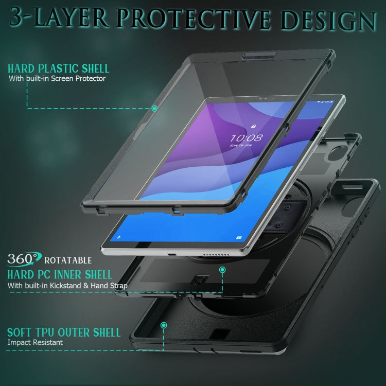 For Lenovo Tab M10 TB-306X Shockproof TPU + PC Tablet Case with Holder & Pen Slot & Shoulder Strap