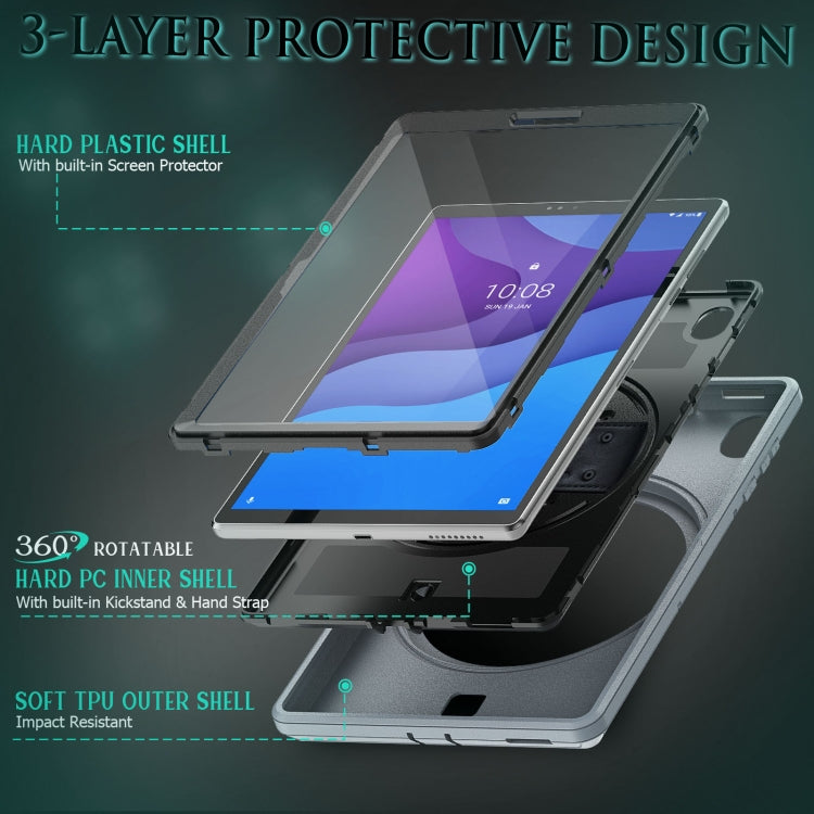 For Lenovo Tab M10 TB-306X Shockproof TPU + PC Tablet Case with Holder & Pen Slot & Shoulder Strap
