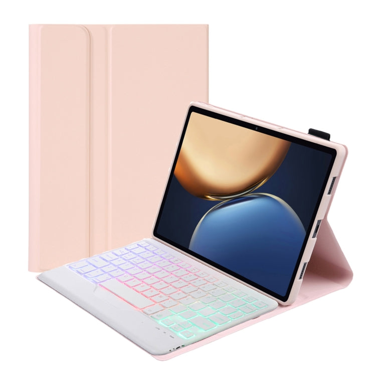 AHV7-BS Lambskin Texture Tri-color Backlight Bluetooth Keyboard Leather Tablet Case For Honor Tablet V7 Pro