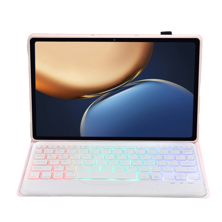 AHV7-BS Lambskin Texture Tri-color Backlight Bluetooth Keyboard Leather Tablet Case For Honor Tablet V7 Pro