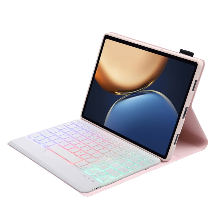 AHV7-BS Lambskin Texture Tri-color Backlight Bluetooth Keyboard Leather Tablet Case For Honor Tablet V7 Pro