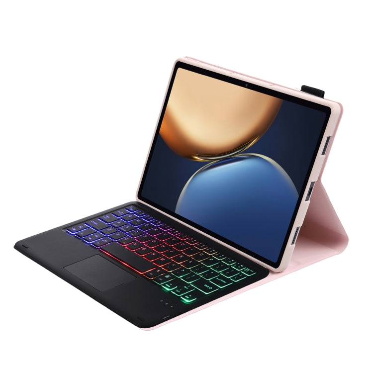 AHV7-AS Lambskin Texture Tri-color Backlight Bluetooth Keyboard Leather Tablet Case with Touchpad For Honor Tablet V7 Pro