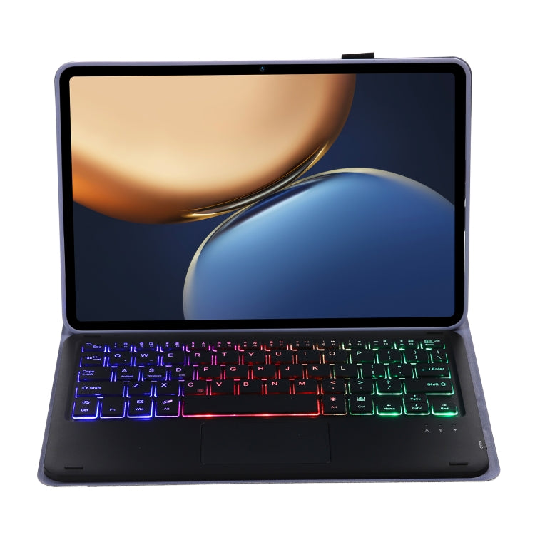 AHV7-AS Lambskin Texture Tri-color Backlight Bluetooth Keyboard Leather Tablet Case with Touchpad For Honor Tablet V7 Pro