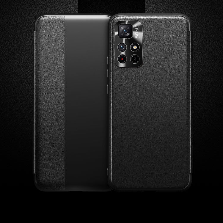 For Xiaomi Redmi Note 11 Magnetic Side Window View Shockproof Horizontal Flip Leather Phone Case