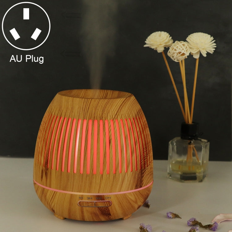 400ml Hollow-out LED Humidifier Wood Grain Air Purifier Aromatherapy Machine Automatic Alcohol Sprayer with Colorful LED Light, Plug Specification:AU Plug(Light Brown)