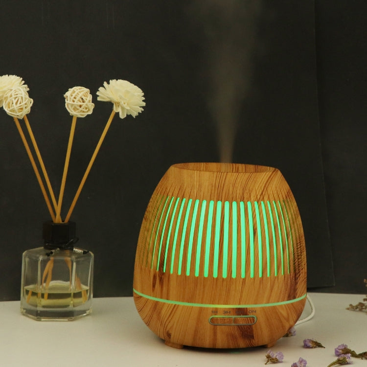 400ml Hollow-out LED Humidifier Wood Grain Air Purifier Aromatherapy Machine Automatic Alcohol Sprayer with Colorful LED Light, Plug Specification:AU Plug(Light Brown)