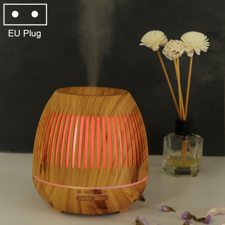 400ml Hollow-out LED Humidifier Wood Grain Air Purifier Aromatherapy Machine Automatic Alcohol Sprayer with Colorful LED Light, Plug Specification:EU Plug