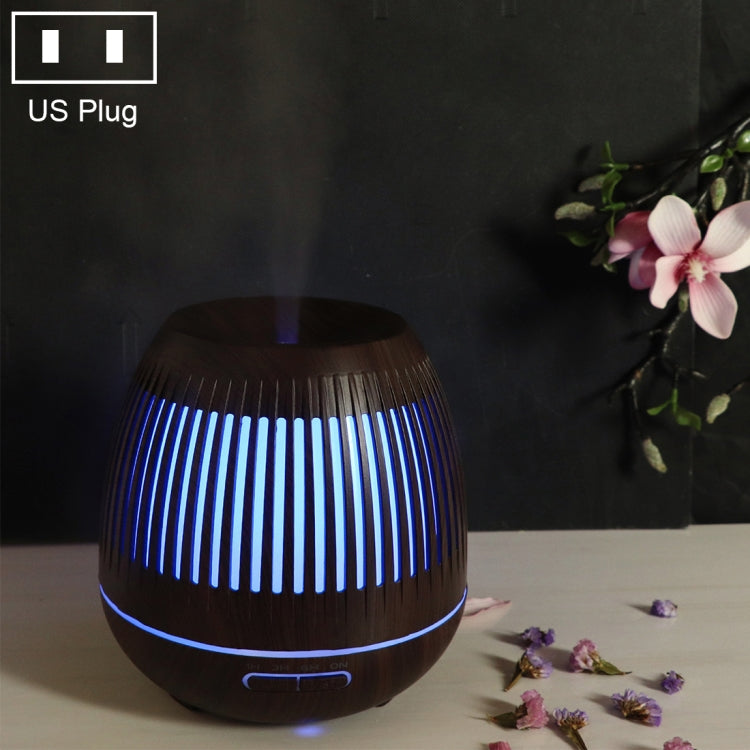400ml Hollow-out LED Humidifier Wood Grain Air Purifier Aromatherapy Machine with Colorful LED Light, Plug Specification:US Plug(Dark Brown)