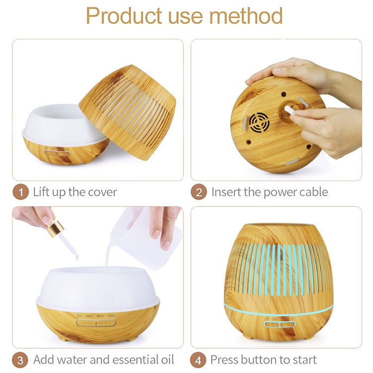 400ml Hollow-out LED Humidifier Wood Grain Air Purifier Aromatherapy Machine with Colorful LED Light, Plug Specification:US Plug(Dark Brown)