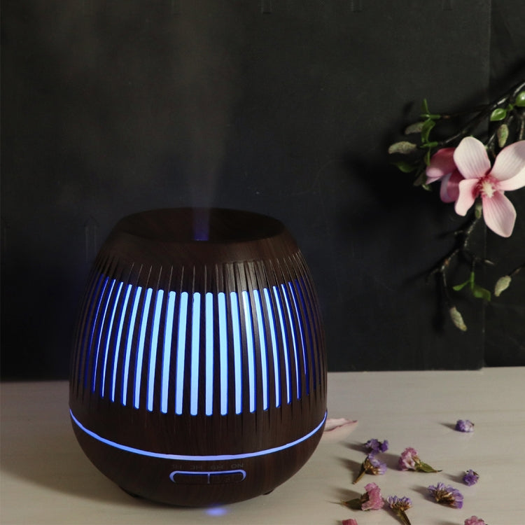 400ml Hollow-out LED Humidifier Wood Grain Air Purifier Aromatherapy Machine with Colorful LED Light, Plug Specification:US Plug(Dark Brown)